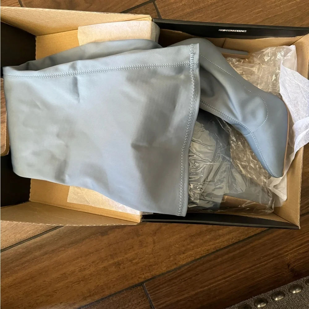 FASHION NOVA Keyana Thigh High Boot Light Blue size various